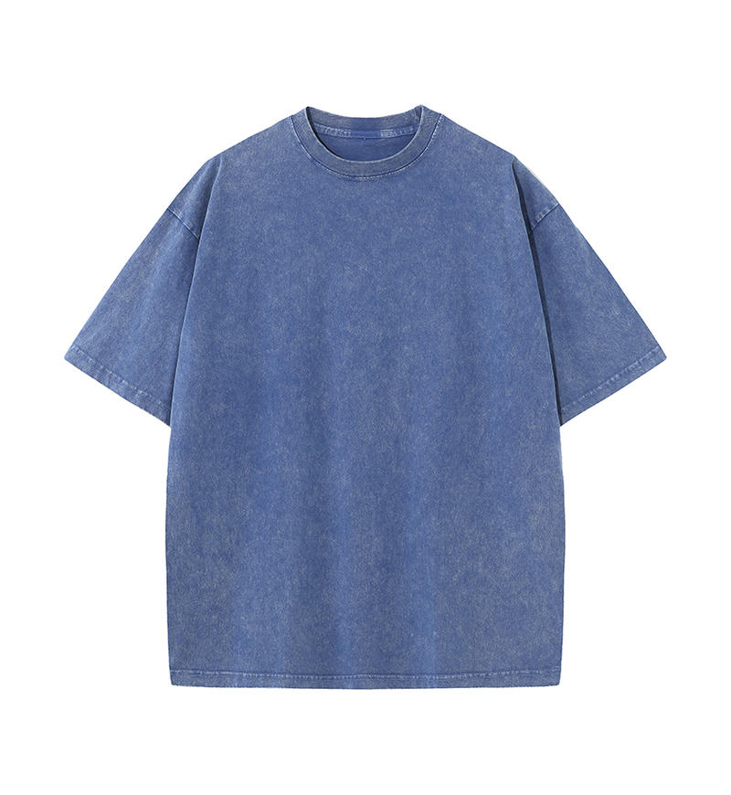 200GSM Vintage Snow Washed Tee - Steel Blue - Front View