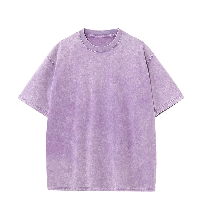 200GSM Vintage Snow Washed Tee - Purple - Front View