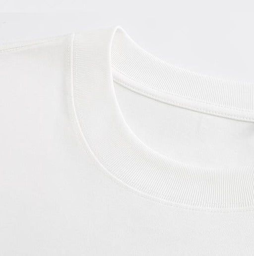 230GSM Solid Color Tee - White Fabric, Stitching and Construction - Detail View