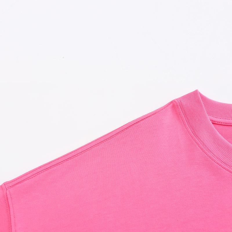 230GSM Solid Color Tee - Pink Fabric, Stitching and Construction - Detail View