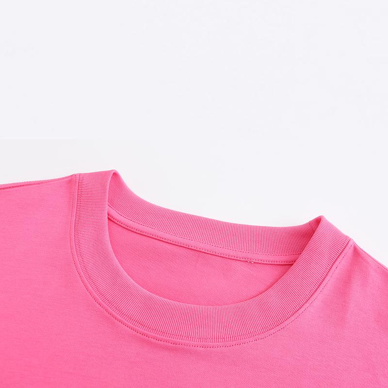 230GSM Solid Color Tee - Pink Fabric, Stitching and Construction - Detail View