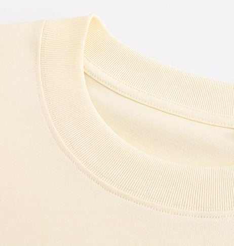230GSM Solid Color Tee - Almond Fabric, Stitching and Construction - Detail View