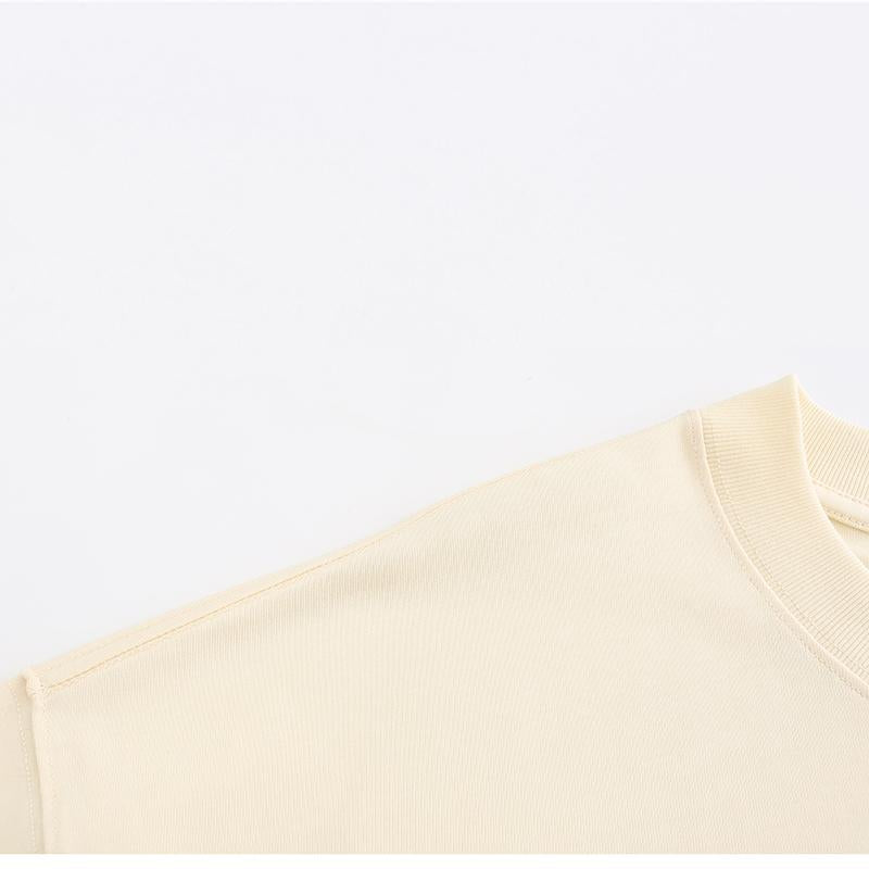 230GSM Solid Color Tee - Almond Fabric, Stitching and Construction - Detail View