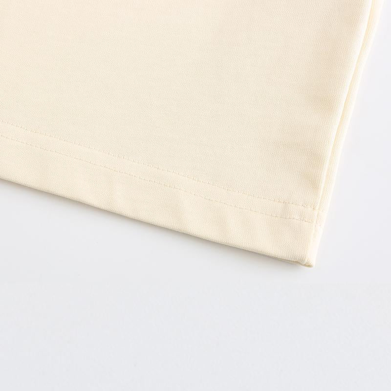 230GSM Solid Color Tee - Almond Fabric, Stitching and Construction - Detail View
