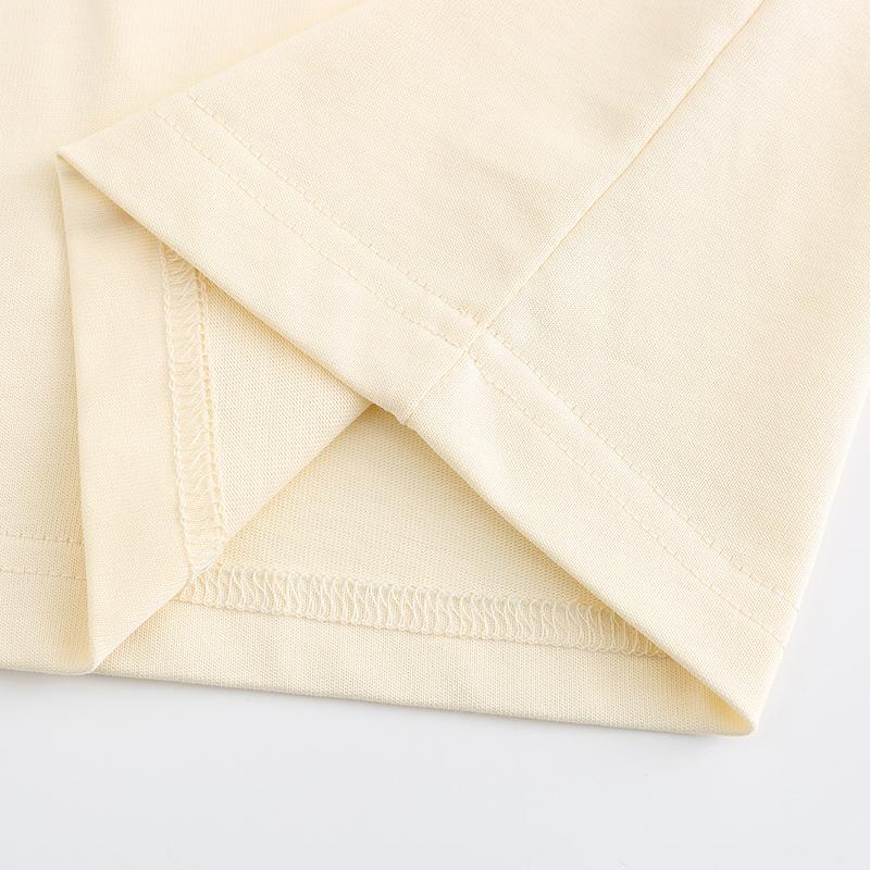 230GSM Solid Color Tee - Almond Fabric, Stitching and Construction - Detail View