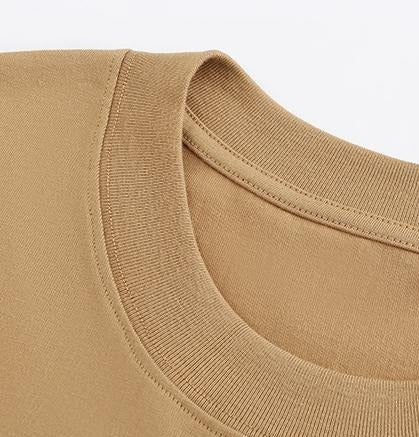 230GSM Solid Color Tee - Khaki Fabric, Stitching and Construction - Detail View