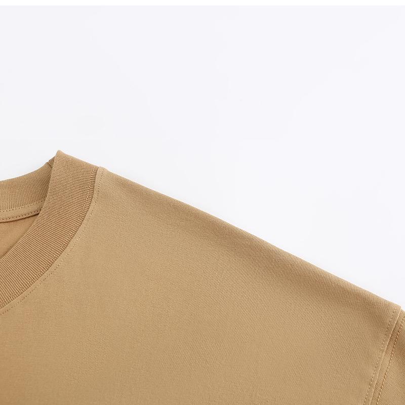 230GSM Solid Color Tee - Khaki Fabric, Stitching and Construction - Detail View