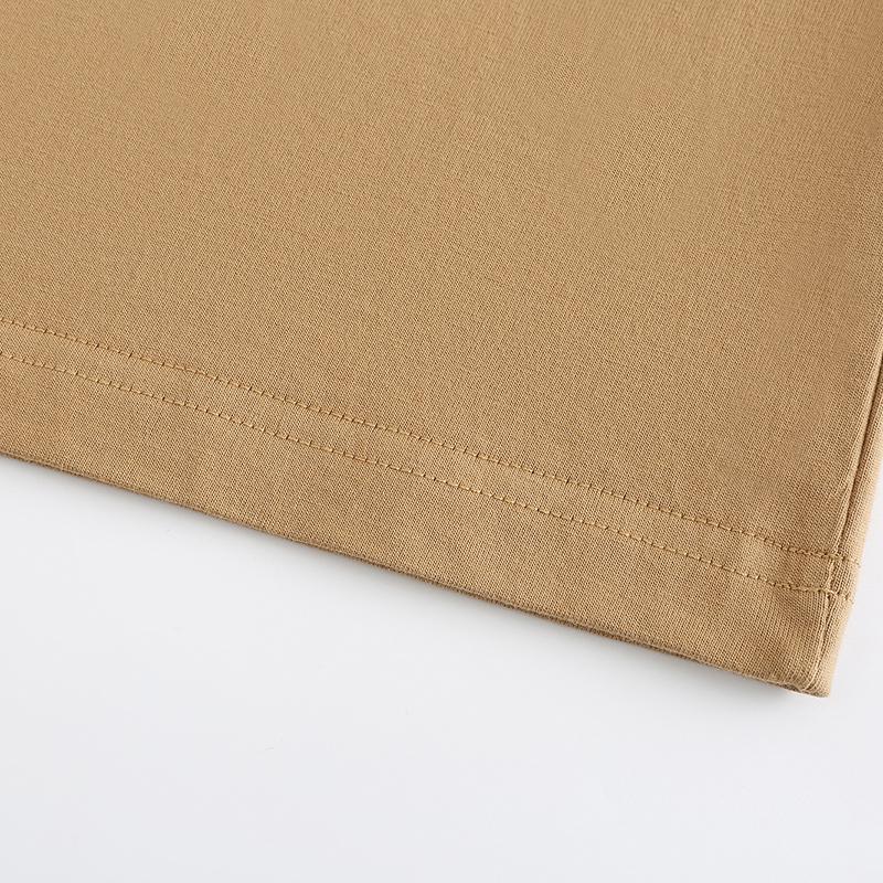 230GSM Solid Color Tee - Khaki Fabric, Stitching and Construction - Detail View