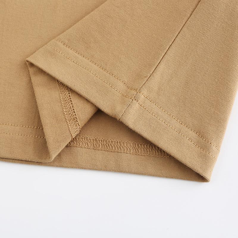 230GSM Solid Color Tee - Khaki Fabric, Stitching and Construction - Detail View