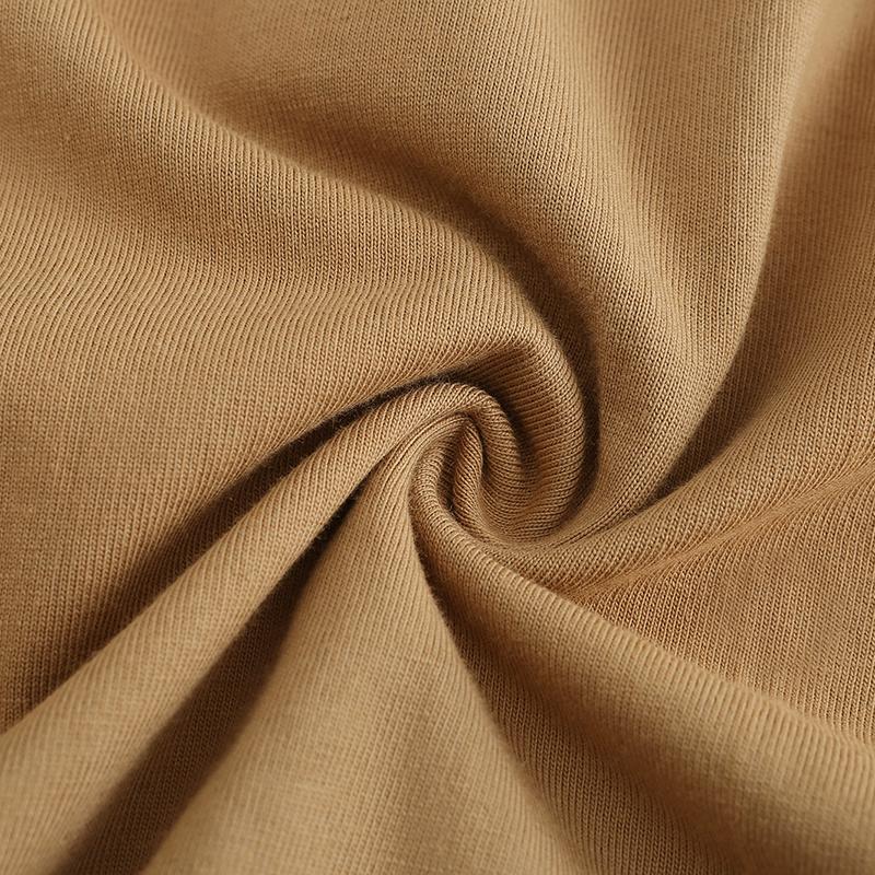 230GSM Solid Color Tee - Khaki Fabric, Stitching and Construction - Detail View