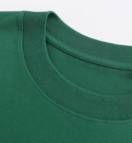 230GSM Solid Color Tee - Forest Green Fabric, Stitching and Construction - Detail View