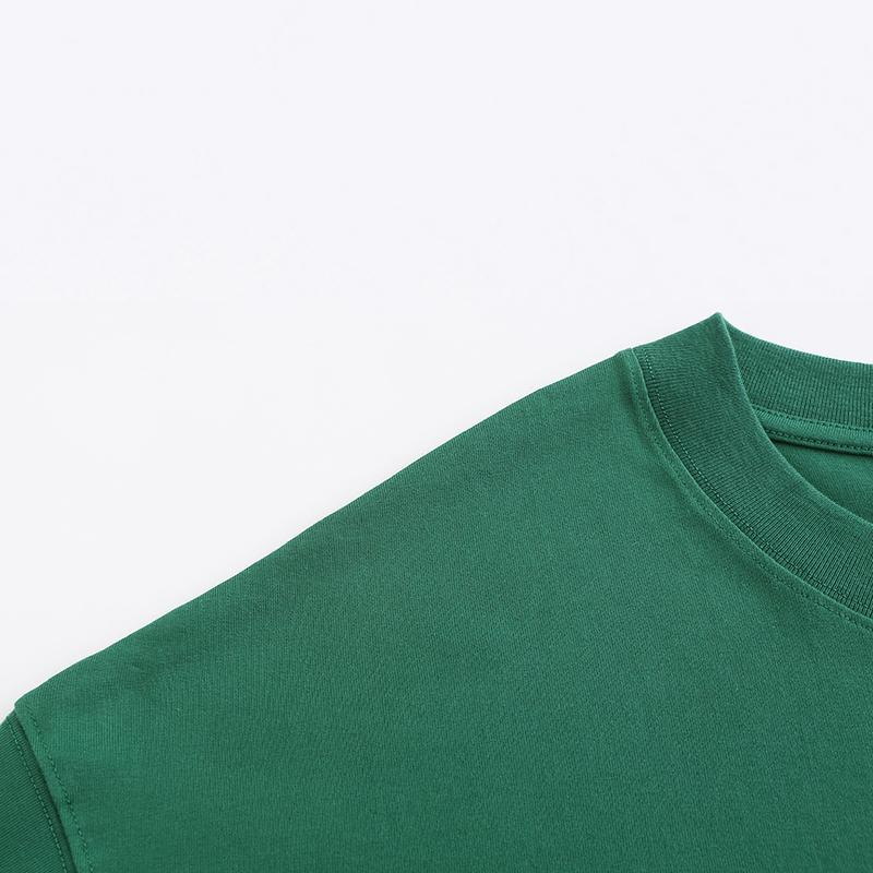 230GSM Solid Color Tee - Forest Green Fabric, Stitching and Construction - Detail View