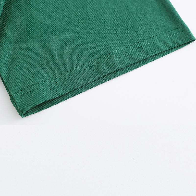 230GSM Solid Color Tee - Forest Green Fabric, Stitching and Construction - Detail View