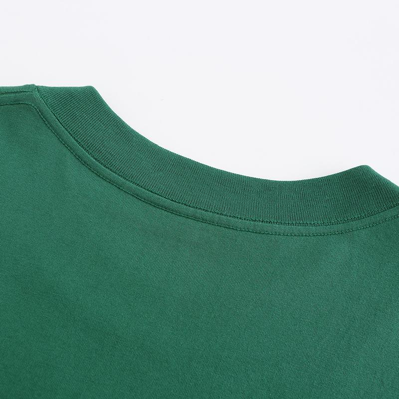 230GSM Solid Color Tee - Forest Green Fabric, Stitching and Construction - Detail View