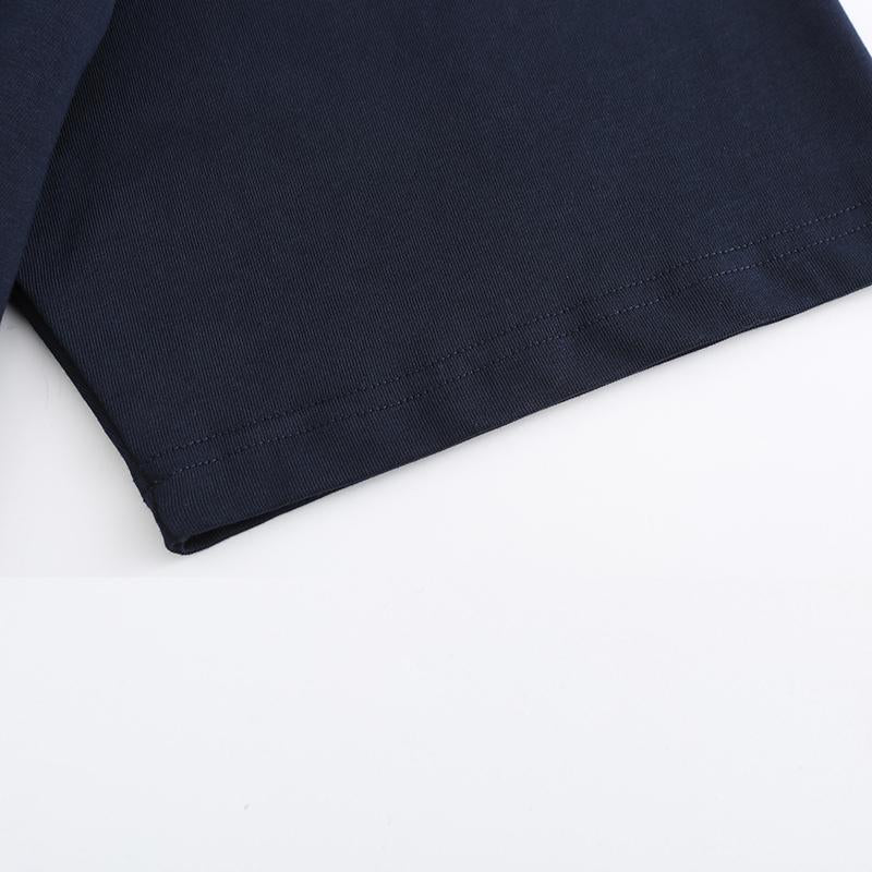 230GSM Solid Color Tee - Dark Blue Fabric, Stitching and Construction - Detail View