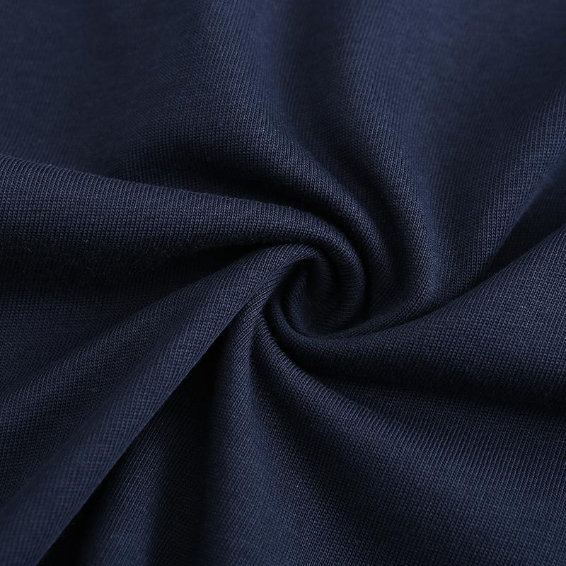 230GSM Solid Color Tee - Dark Blue Fabric, Stitching and Construction - Detail View