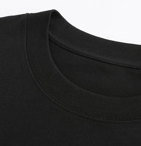 230GSM Solid Color Tee - Black Fabric, Stitching and Construction - Detail View