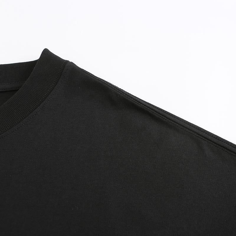 230GSM Solid Color Tee - Black Fabric, Stitching and Construction - Detail View