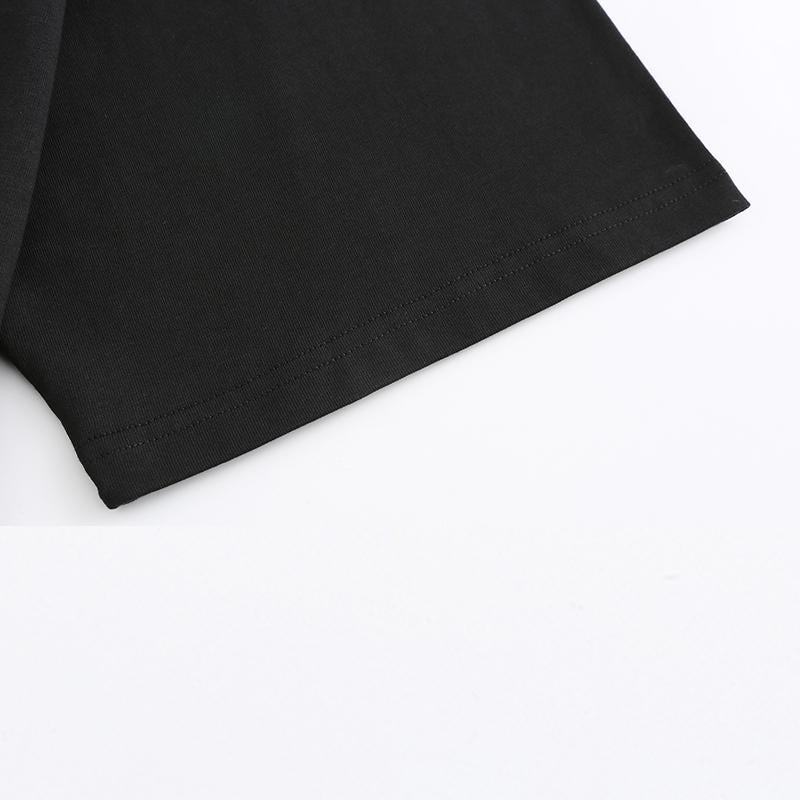 230GSM Solid Color Tee - Black Fabric, Stitching and Construction - Detail View