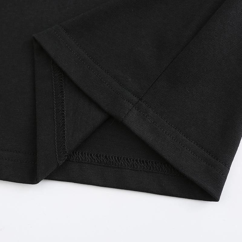 230GSM Solid Color Tee - Black Fabric, Stitching and Construction - Detail View