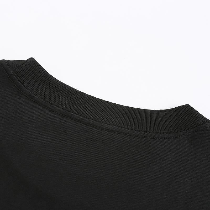 230GSM Solid Color Tee - Black Fabric, Stitching and Construction - Detail View