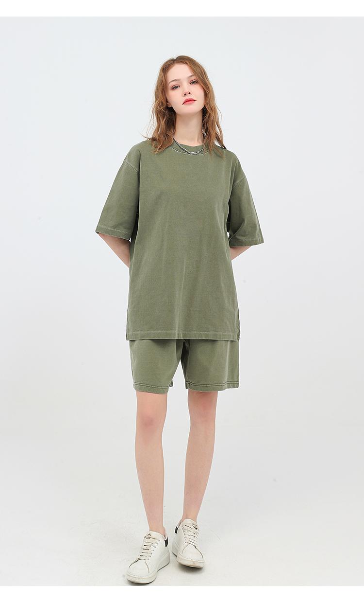 350GSM Pigment Dye Washed Tee - Navy Green - Model View