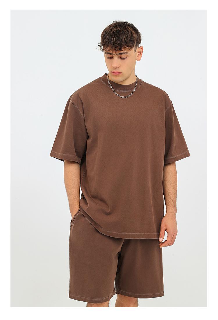 350GSM Pigment Dye Washed Tee - Brown - Model View