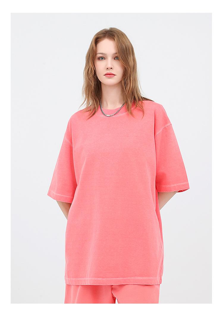 350GSM Pigment Dye Washed Tee - Pink - Model View