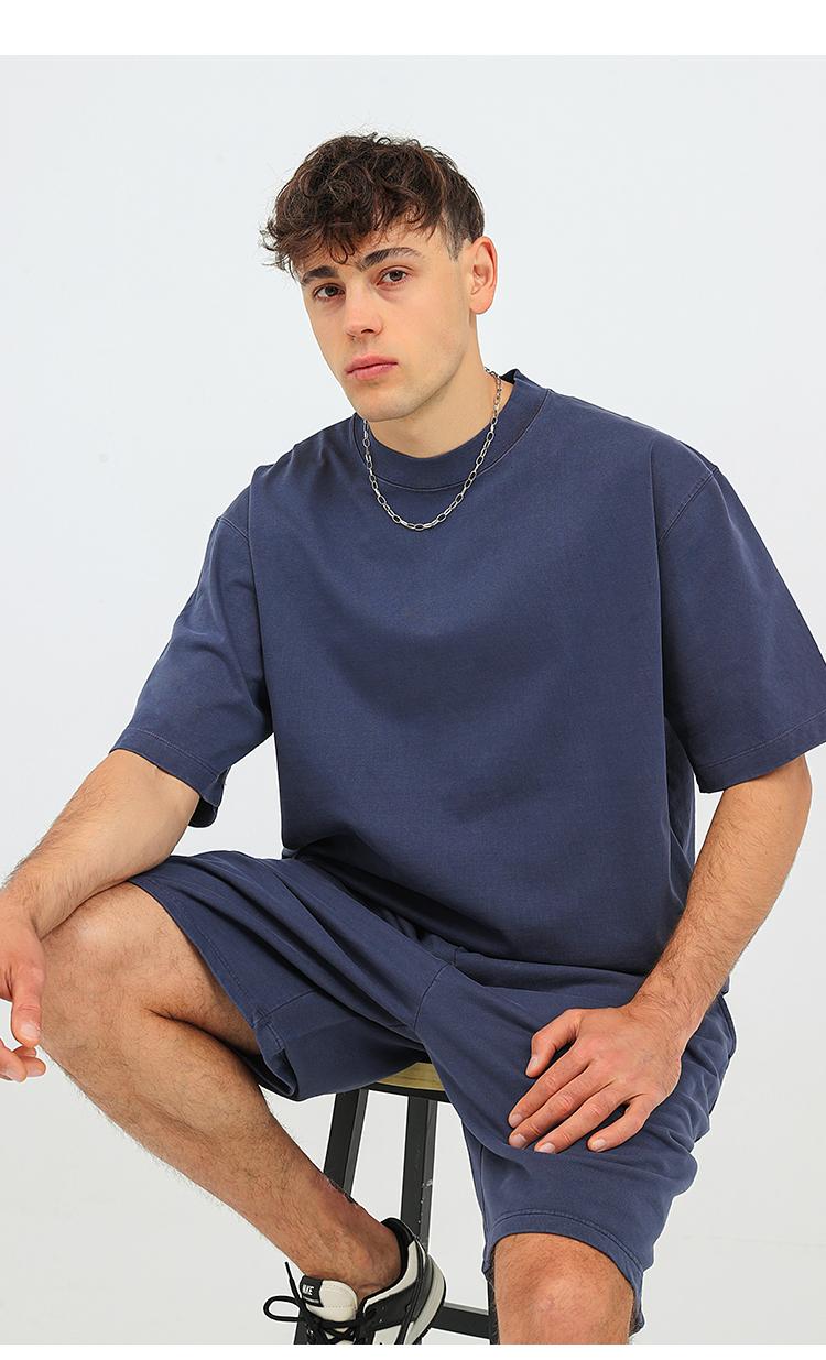 350GSM Pigment Dye Washed Tee - Steel Blue - Model View