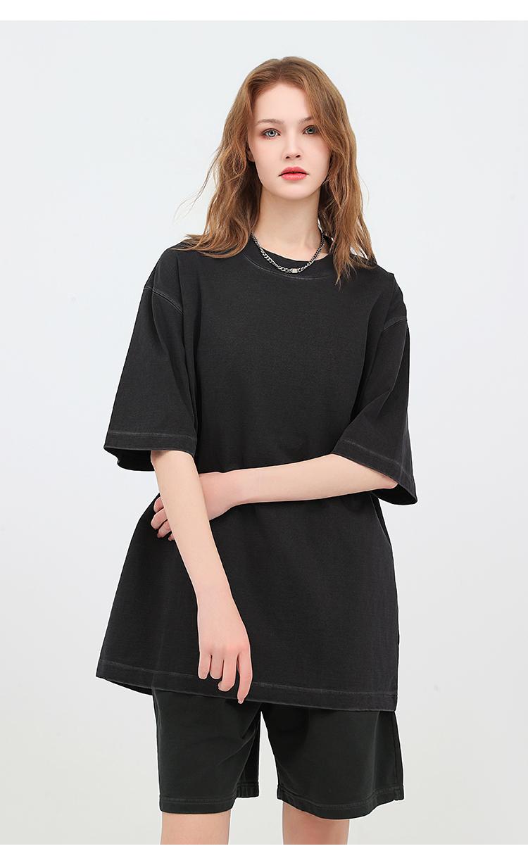 350GSM Pigment Dye Washed Tee - Black - Model View