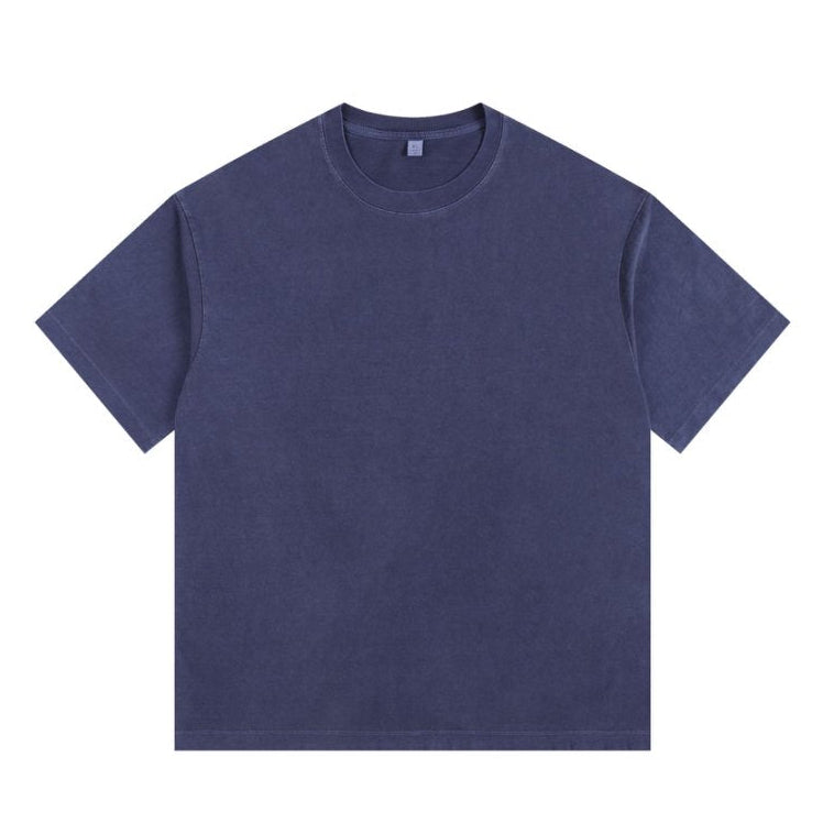 350GSM Pigment Dye Washed Tee - Steel Blue - Front View