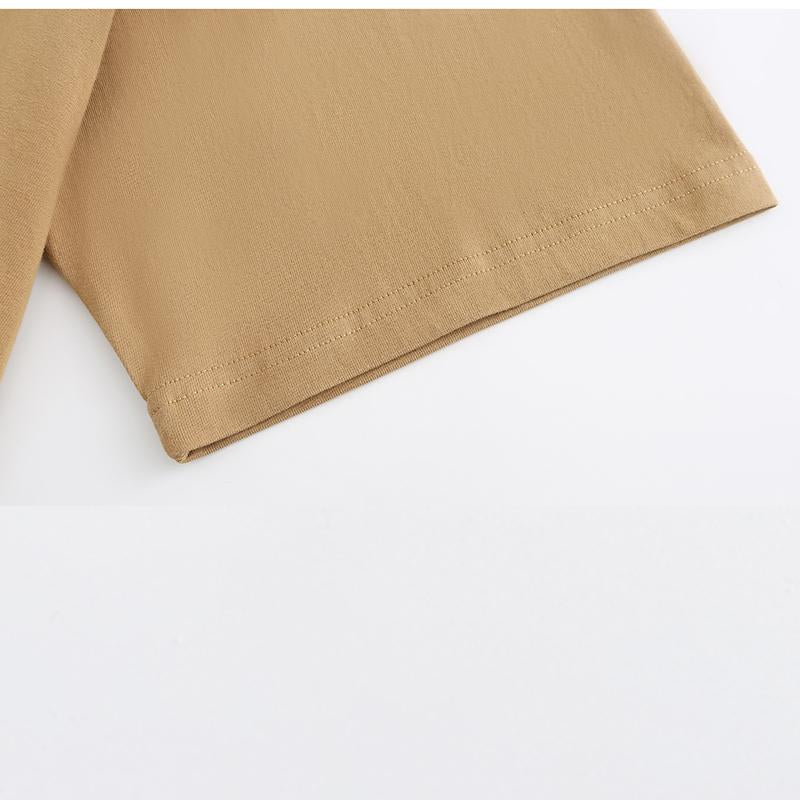 270GSM Solid Color Tee - Khaki Fabric, Stitching and Construction - Detail View