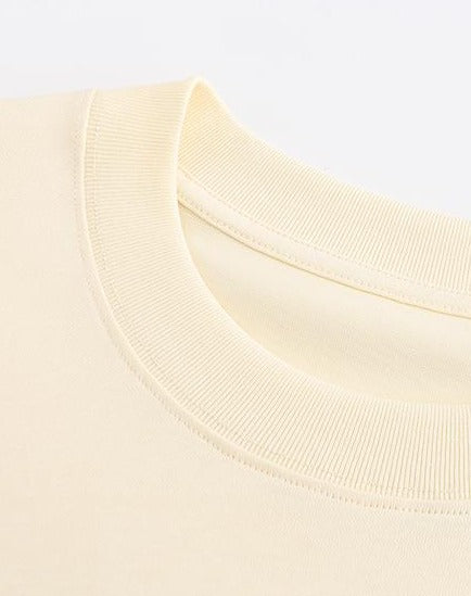 270GSM Solid Color Tee - Almond Fabric, Stitching and Construction - Detail View