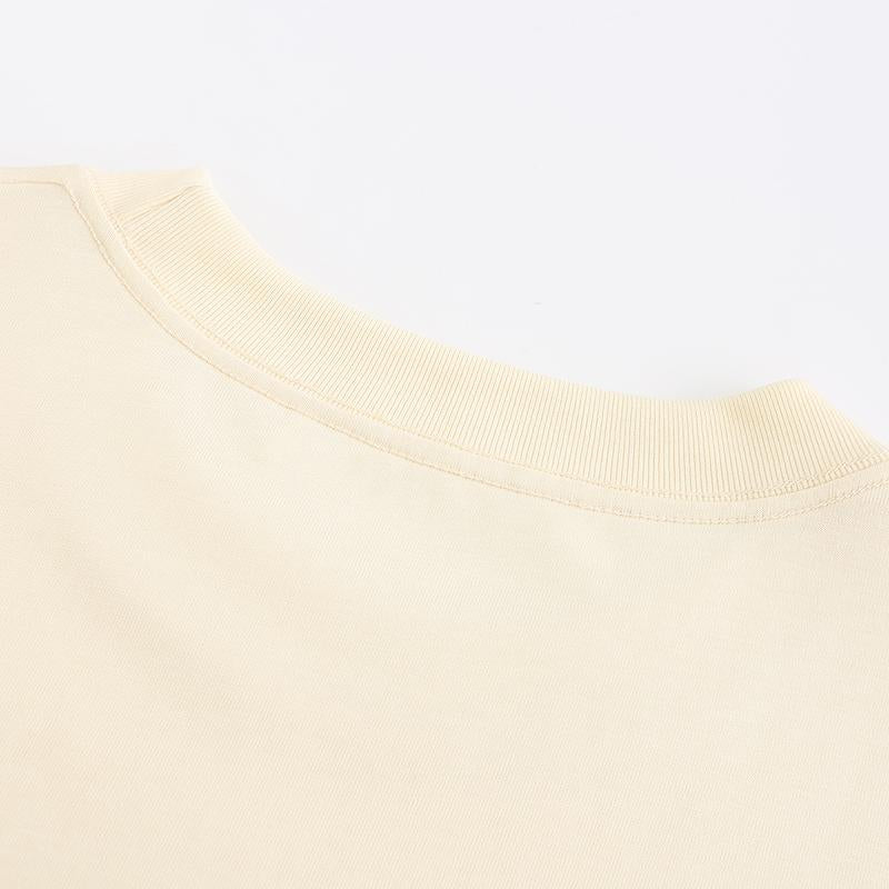 270GSM Solid Color Tee - Almond Fabric, Stitching and Construction - Detail View