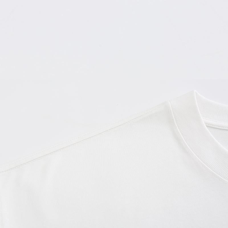 270GSM Solid Color Tee - White Fabric, Stitching and Construction - Detail View