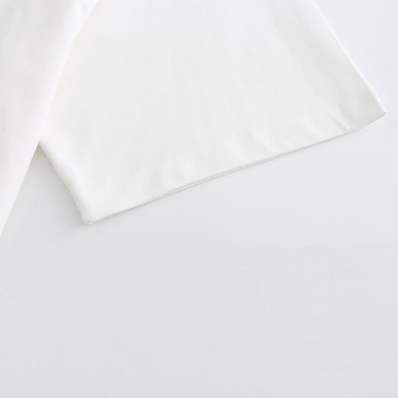 270GSM Solid Color Tee - White Fabric, Stitching and Construction - Detail View