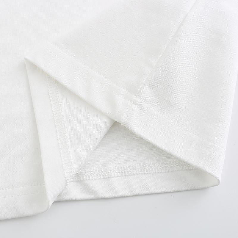 270GSM Solid Color Tee - White Fabric, Stitching and Construction - Detail View