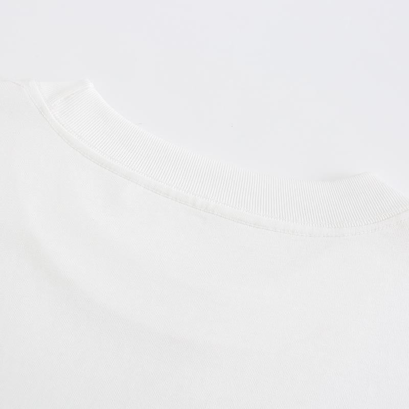 270GSM Solid Color Tee - White Fabric, Stitching and Construction - Detail View