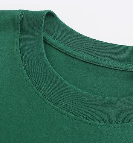 270GSM Solid Color Tee - Forest Green Fabric, Stitching and Construction - Detail View