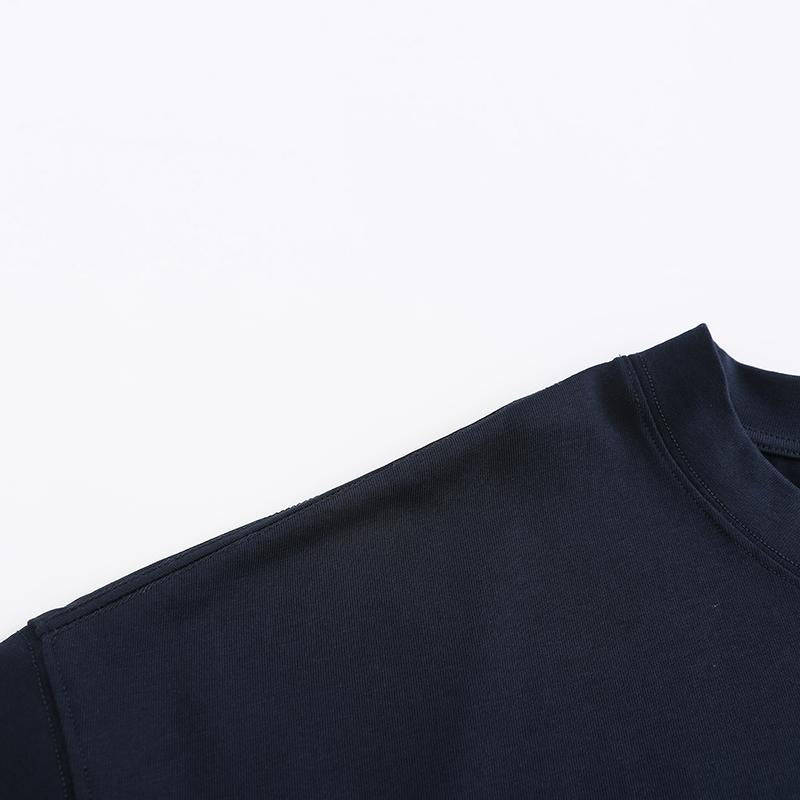 270GSM Solid Color Tee - Dark Blue Fabric, Stitching and Construction - Detail View