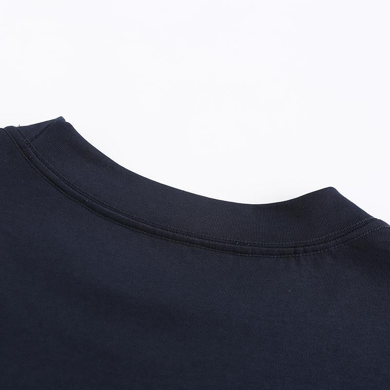 270GSM Solid Color Tee - Dark Blue Fabric, Stitching and Construction - Detail View