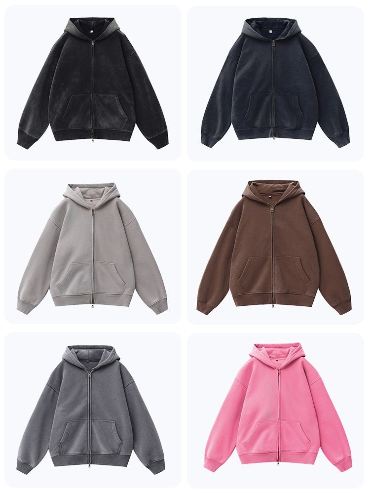 380GSM Zip Up Fleece Snow Washed Hoodie - Available Color Options