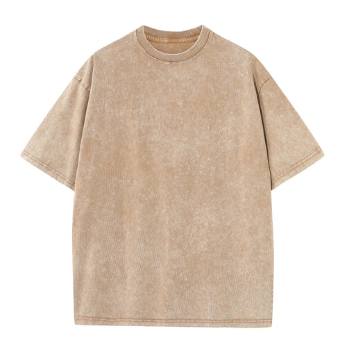 200GSM Vintage Snow Washed Tee - Brown - Front View