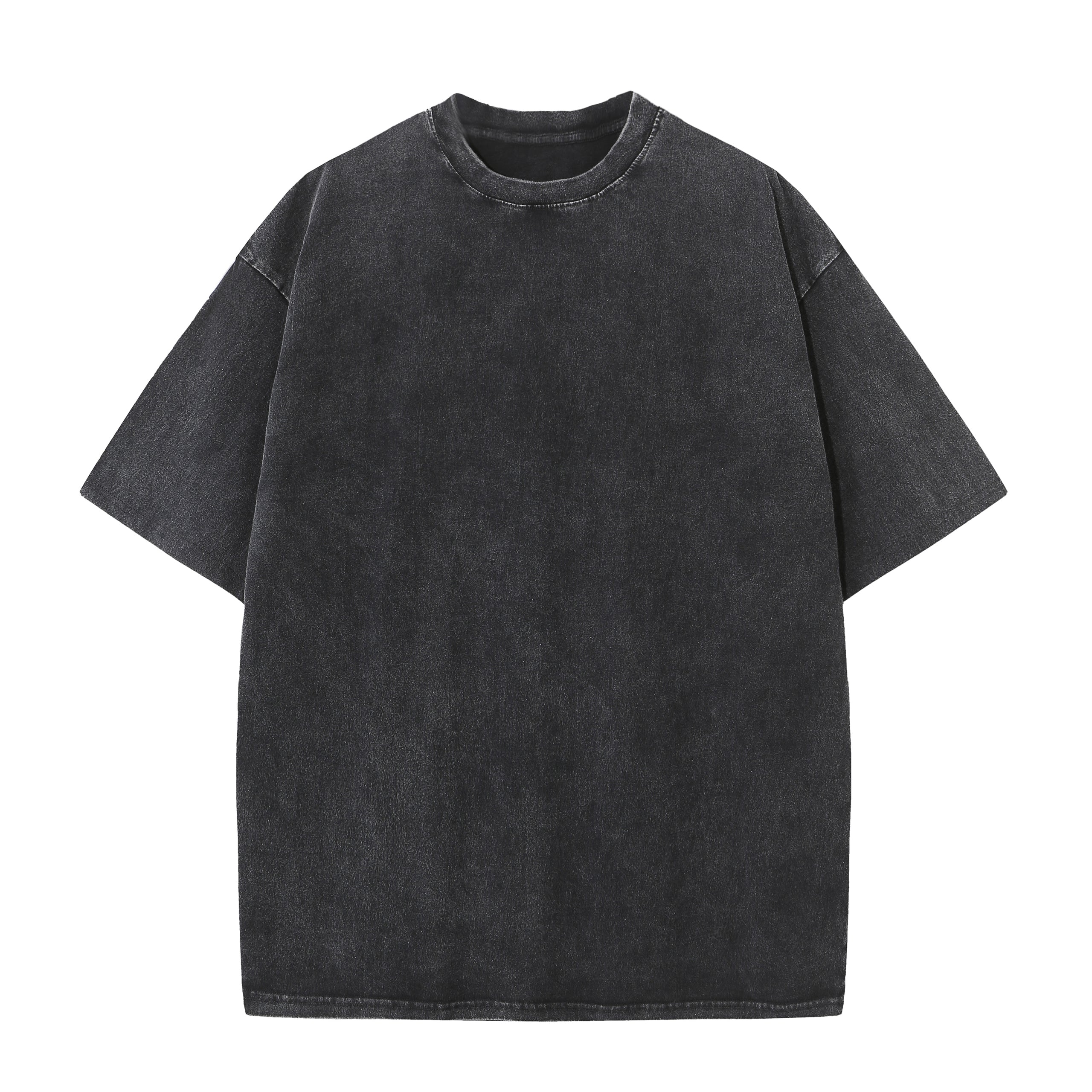 230GSM Vintage Snow Washed Tee - Black - Front View