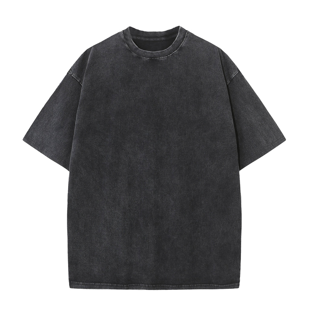200GSM Vintage Snow Washed Tee - Black - Front View