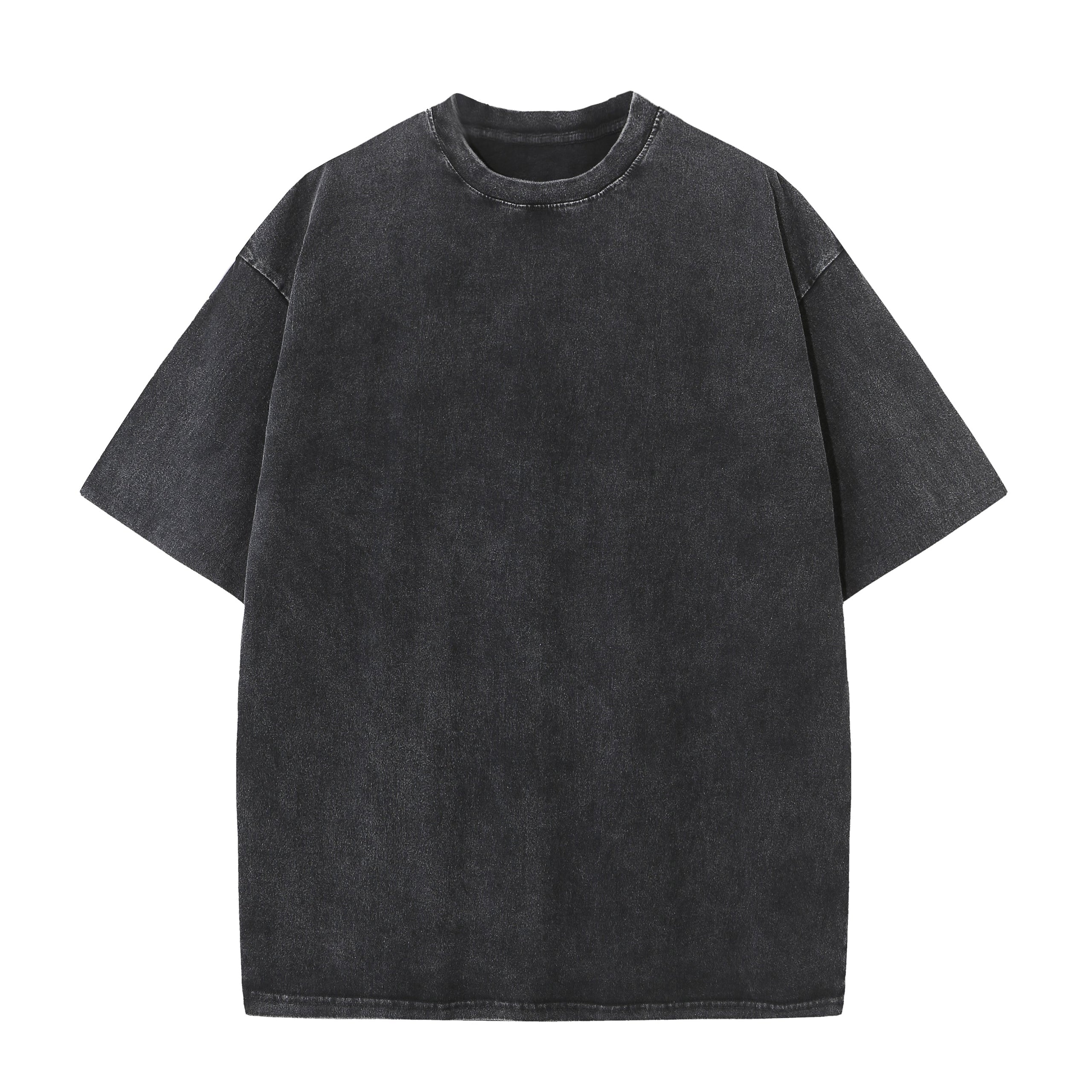 200GSM Vintage Snow Washed Tee - Black - Front View