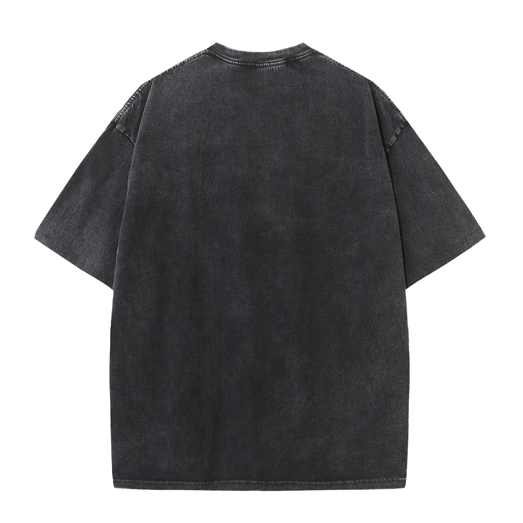 200GSM Vintage Snow Washed Tee - Black - Back View