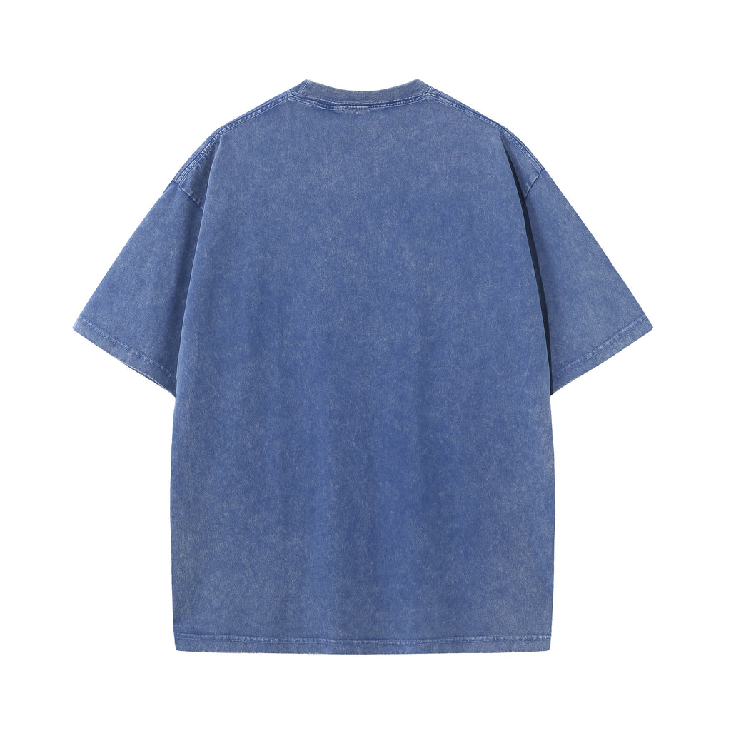 200GSM Vintage Snow Washed Tee - Steel Blue - Back View
