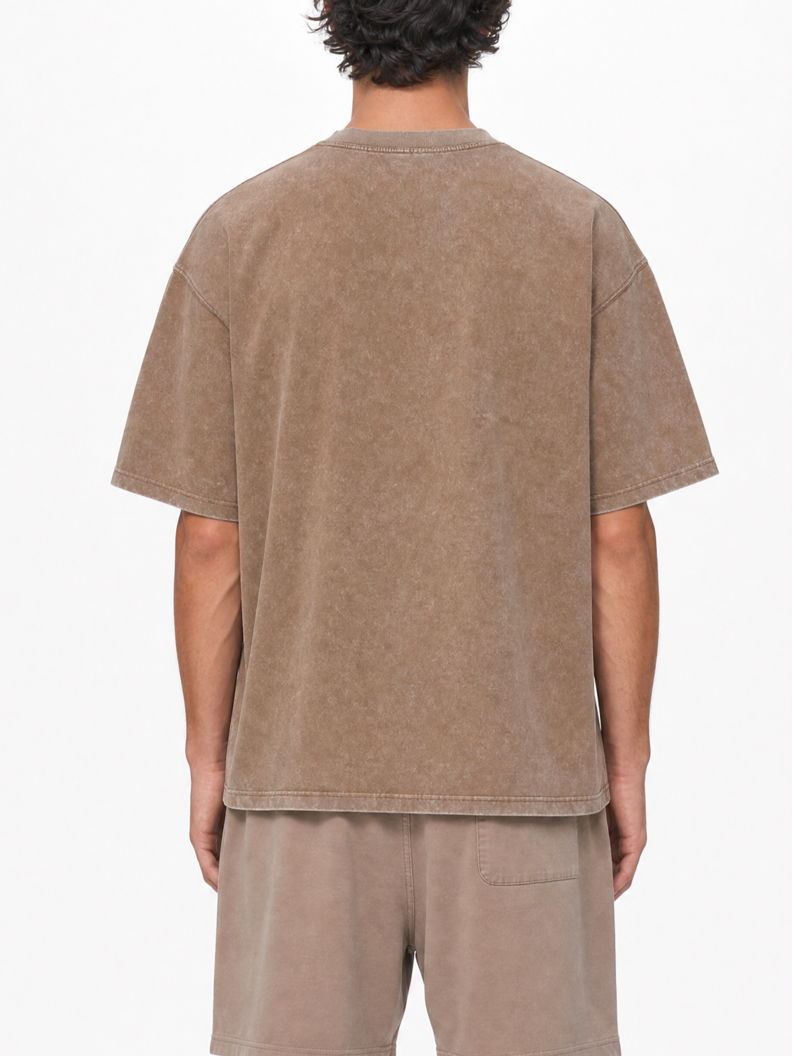200GSM Vintage Snow Washed Tee - Brown - Model View