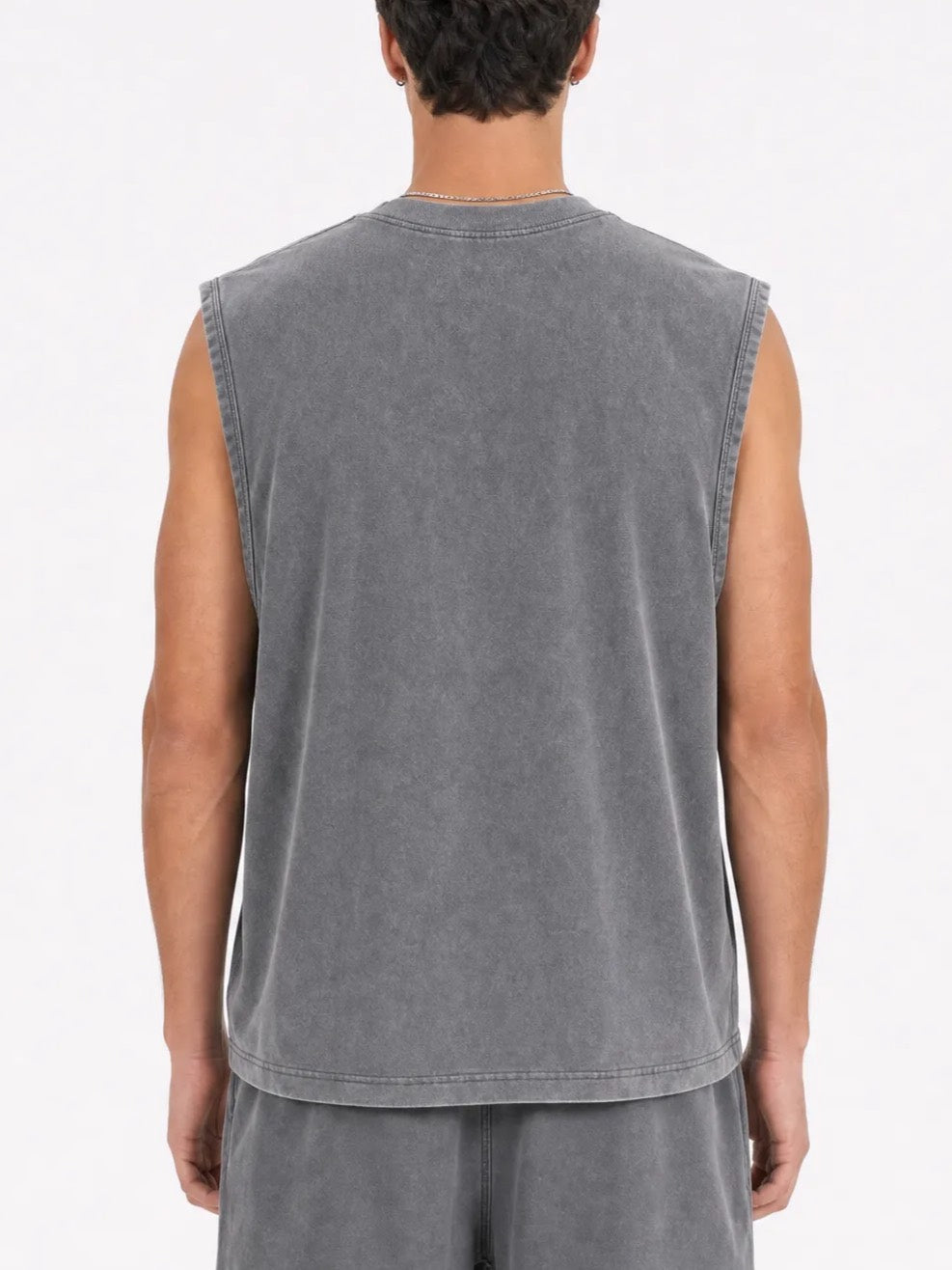 200GSM Vintage Snow Washed Sleeveless Tee - Gray - Model View